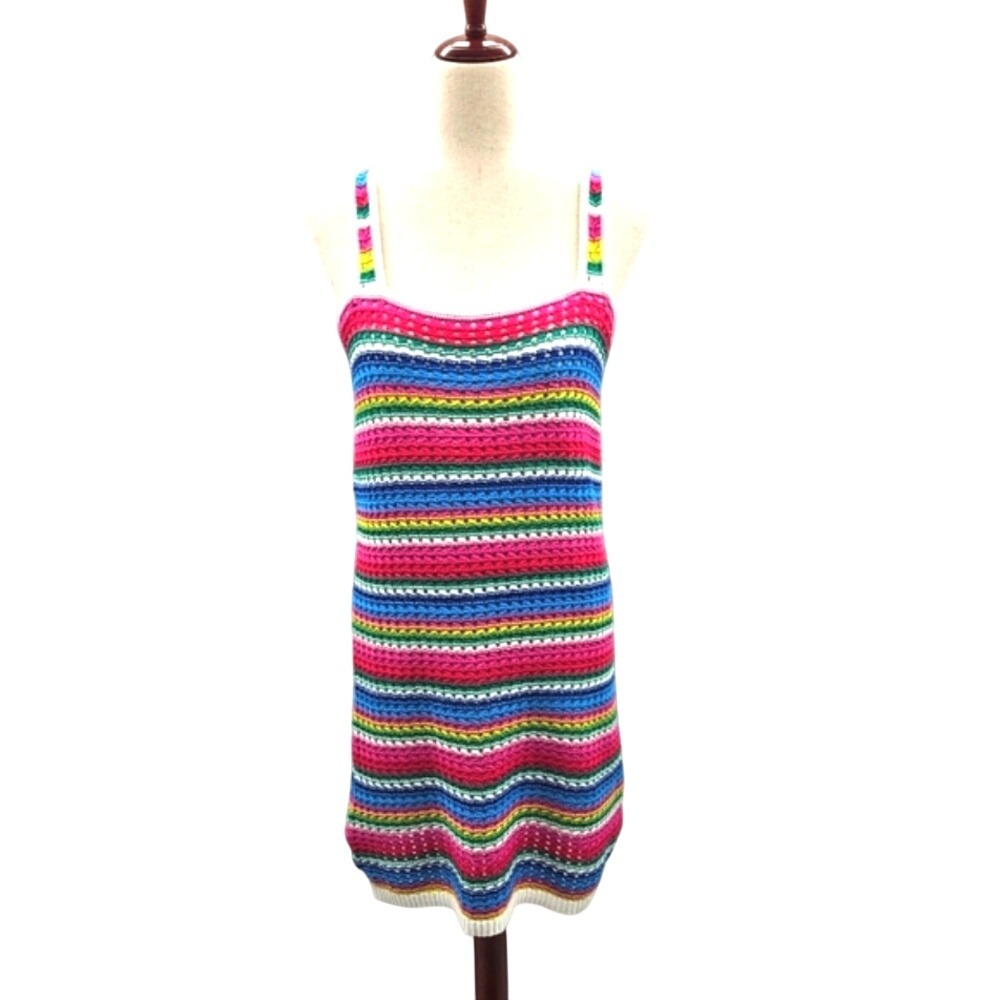 Gap Womens Rainbow Striped Crochet Mini Dress Lined Multi Color‎ Large NEW